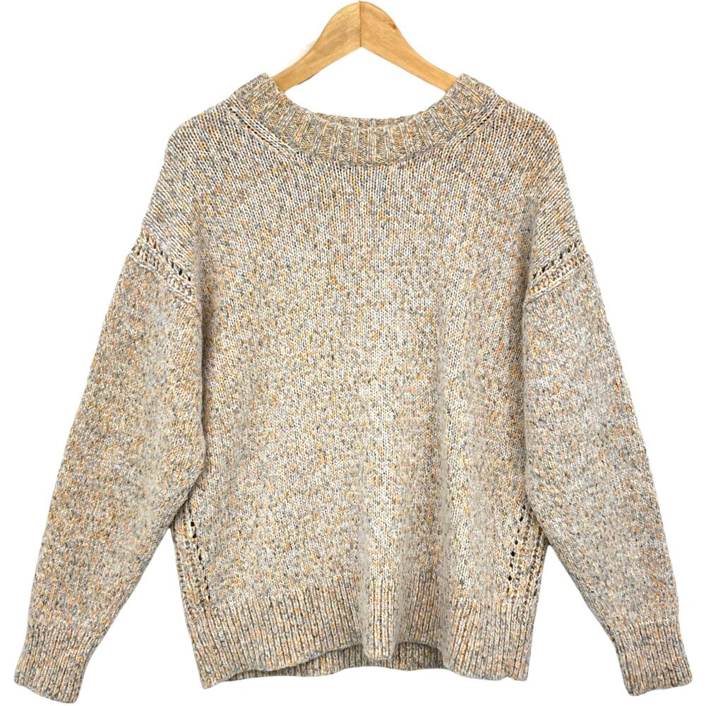 J.Crew Relaxed Pullover Sweater Womens Medium Beige Wool Alpaca Chunky Crew Neck